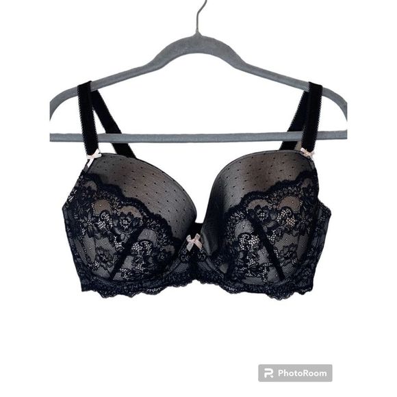 Womens Black Bra Figleaves Juliette Underwired Balconette Lace Black/Shell - Picture 2 of 6